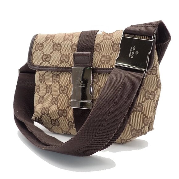GUCCI Logo GG Pattern Mini Bum Body Bag Canvas Leather Brown SHW Italy 34EF284 - Picture 9 of 16
